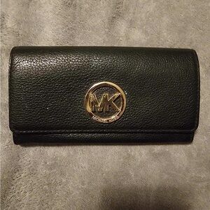 Michael Kors Black Wallet & Card Holder with Famous Gold Emblem